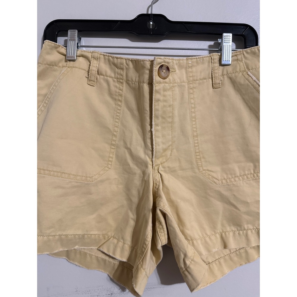 Old Navy Womens Yellow Cotton Utility Shorts Raw Edge Pockets Size 6